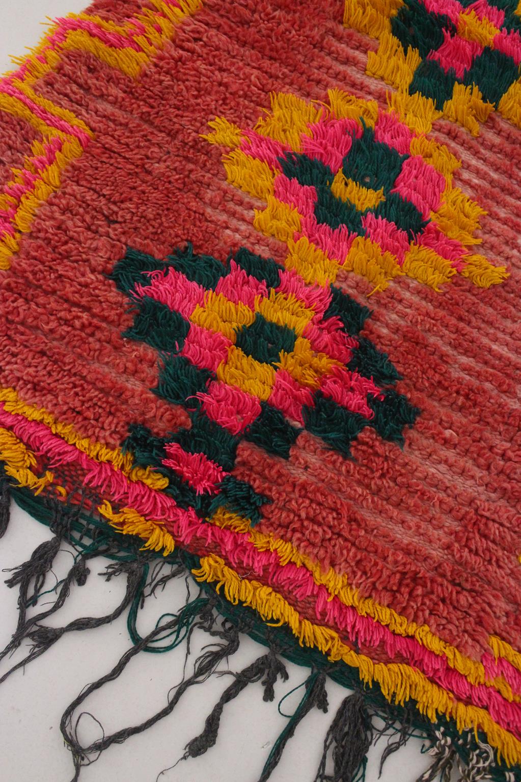 Vintage moroccan runner rug - pink, yellow, green - Boujad - 2.5x7.4feet / 78x225cm