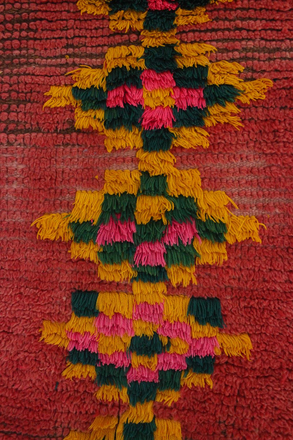 Vintage moroccan runner rug - pink, yellow, green - Boujad - 2.5x7.4feet / 78x225cm