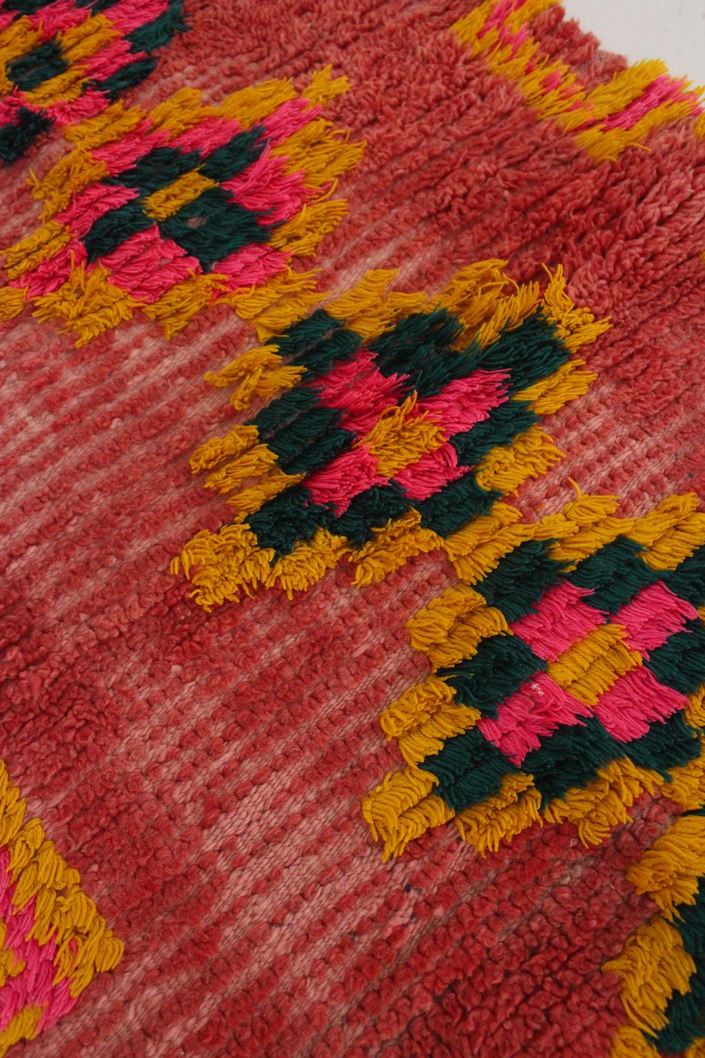 Vintage moroccan runner rug - pink, yellow, green - Boujad - 2.5x7.4feet / 78x225cm