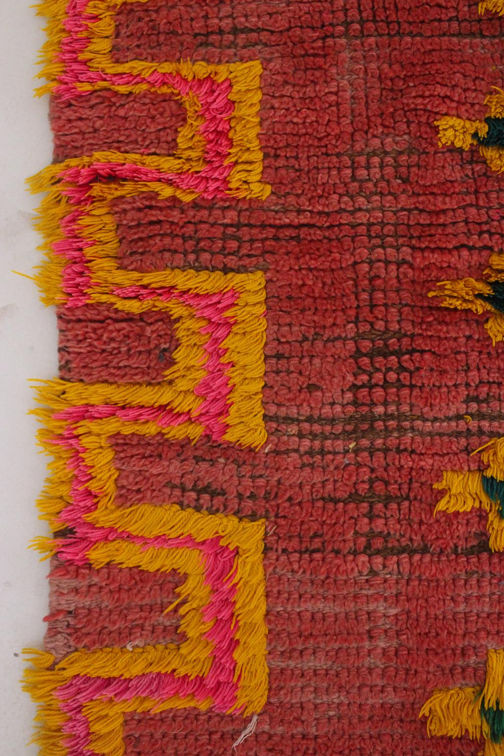 Vintage moroccan runner rug - pink, yellow, green - Boujad - 2.5x7.4feet / 78x225cm