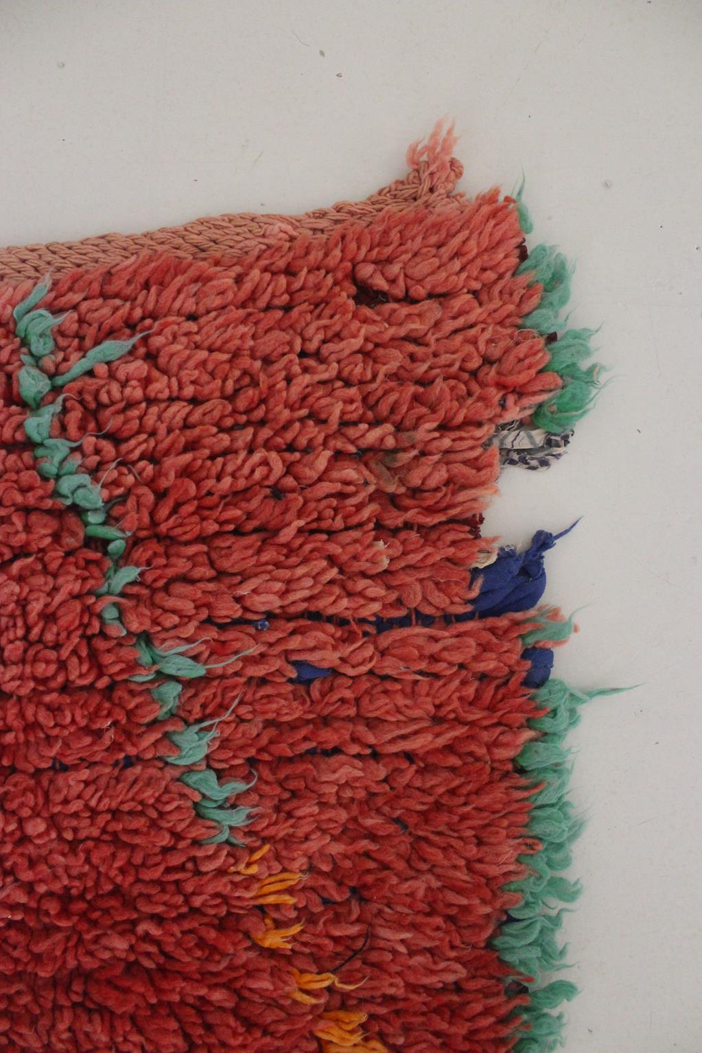 Vintage moroccan rug - red, blue - Boucherouite - 3.4x7.5feet / 105x230cm