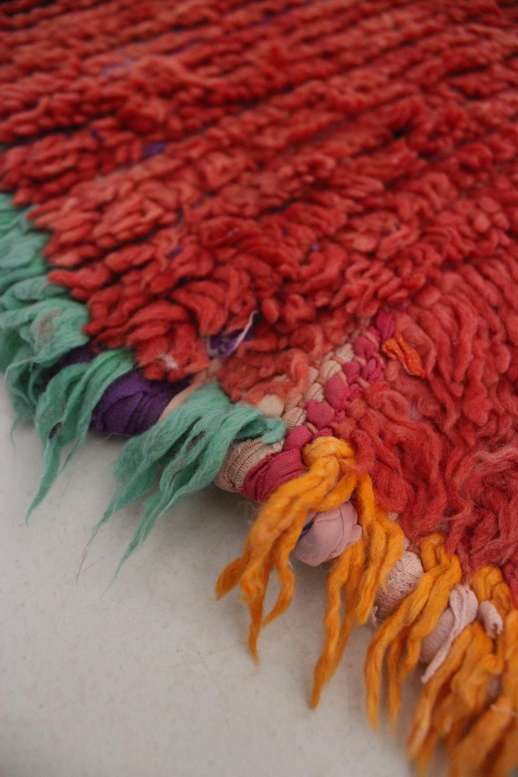 Vintage moroccan rug - red, blue - Boucherouite - 3.4x7.5feet / 105x230cm