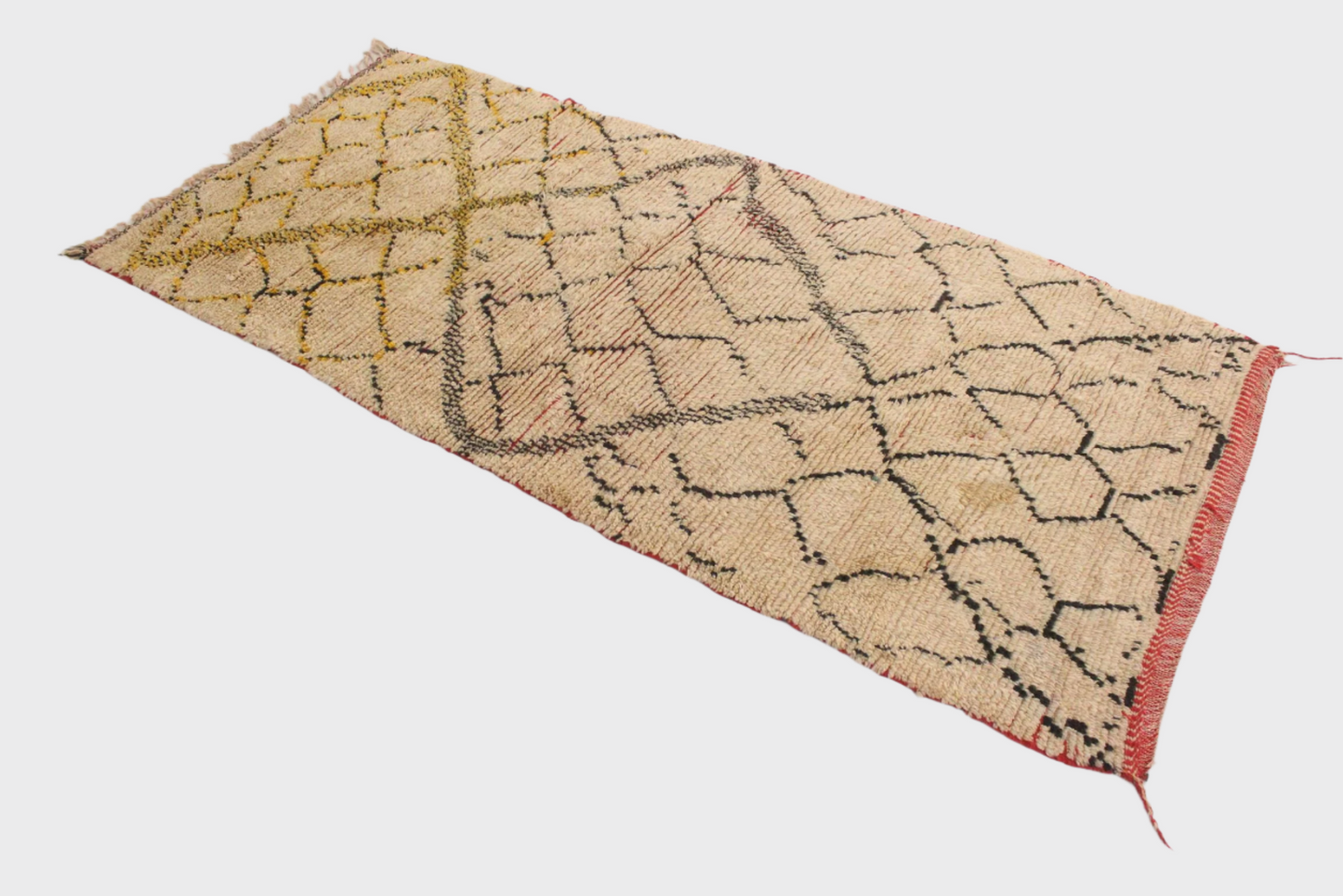 Vintage berber rug - beige, black, yellow - Azilal - 4.2x9feet / 128x275cm