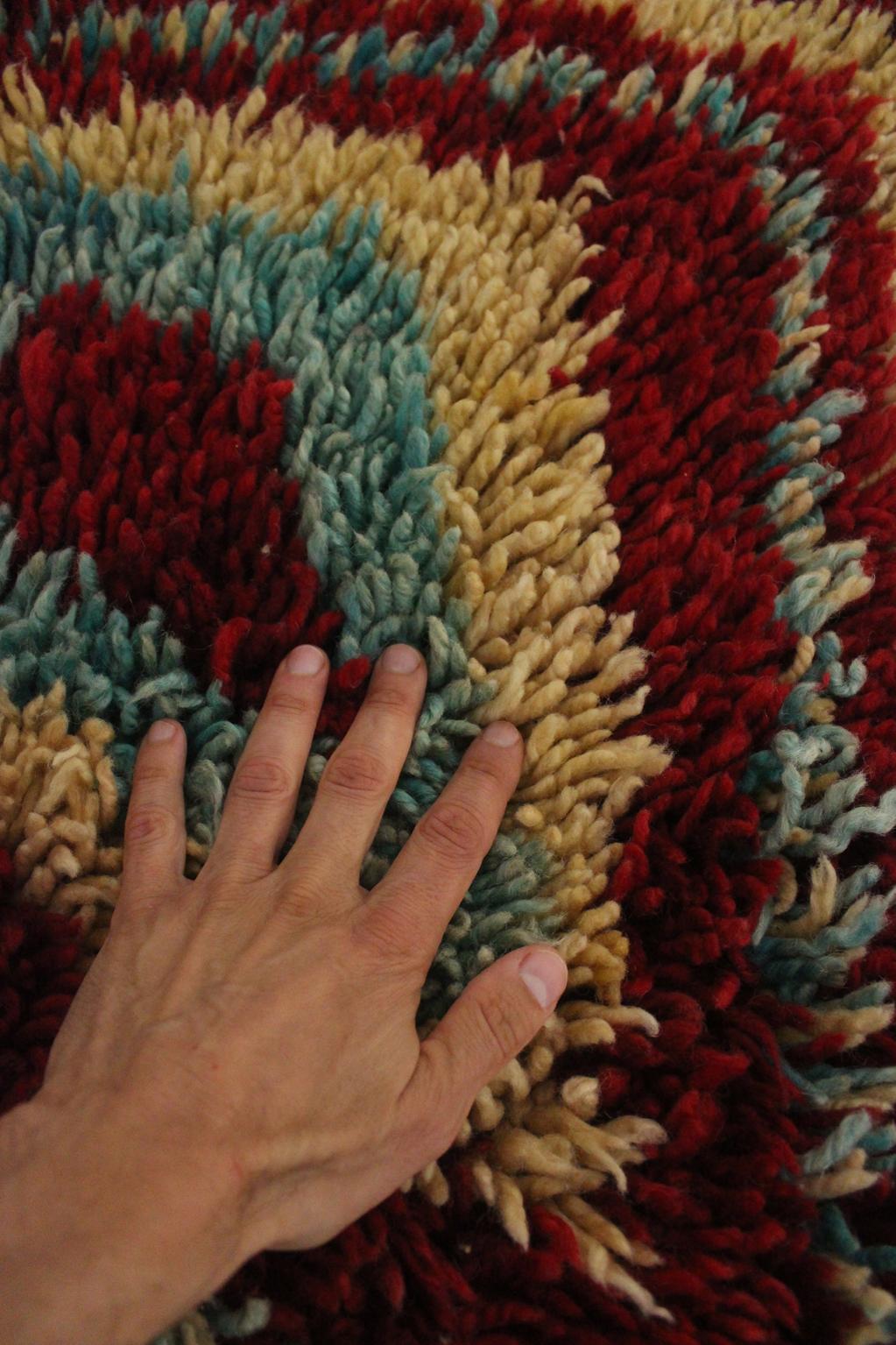 Vintage plush moroccan rug - red, yellow, turquoise - 4.2x8.7feet / 130x265cm
