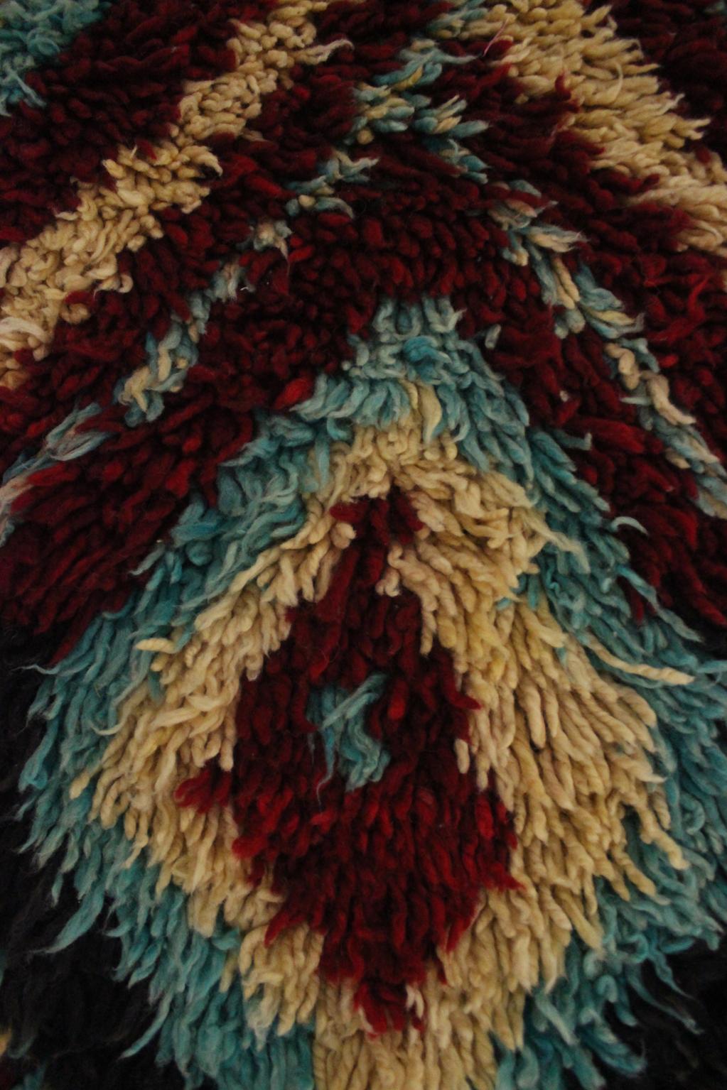 Vintage plush moroccan rug - red, yellow, turquoise - 4.2x8.7feet / 130x265cm