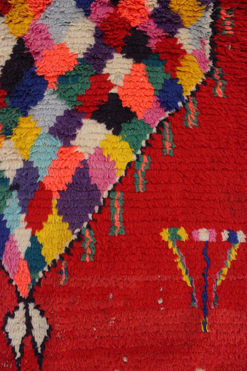 Vintage small moroccan rug - red - Boucherouite - 2.3x4.1feet / 70x125cm