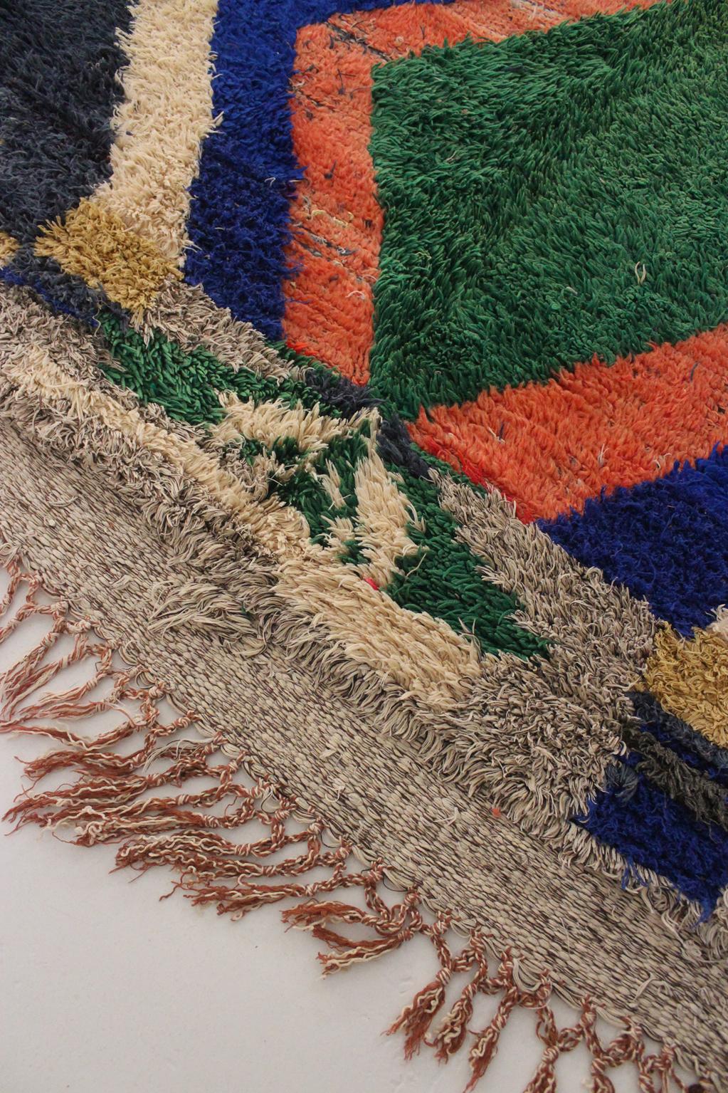 Vintage area moroccan rug - pink, gree, blue - Boucherouite - 5x8.2feet / 154x250cm