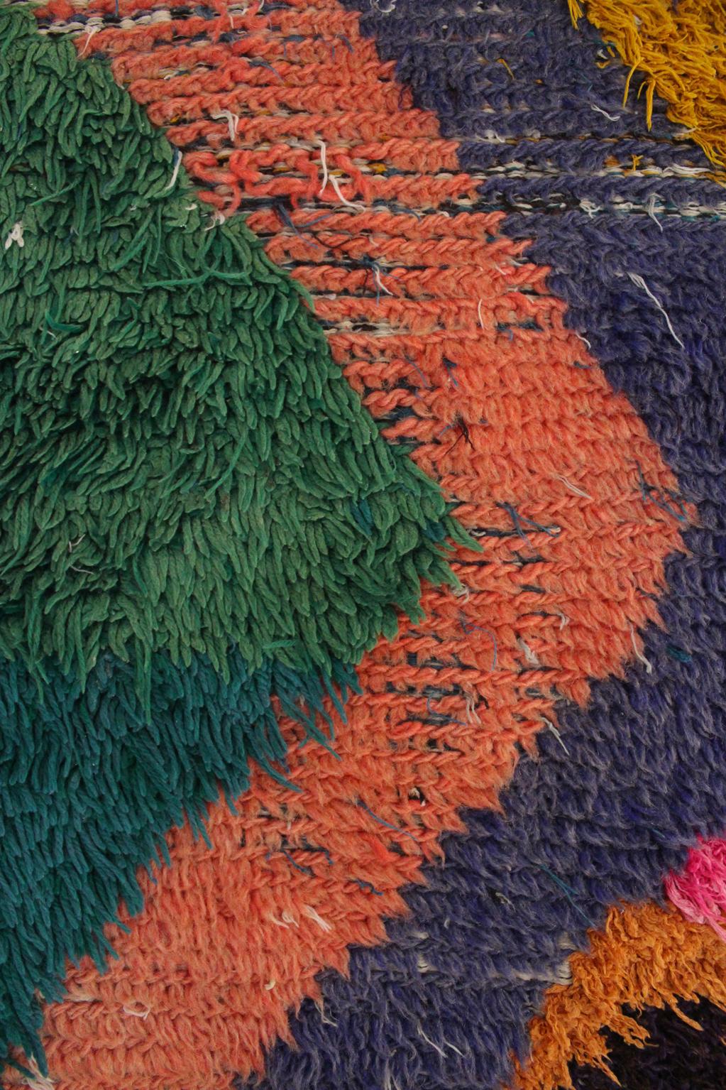 Vintage area moroccan rug - pink, gree, blue - Boucherouite - 5x8.2feet / 154x250cm