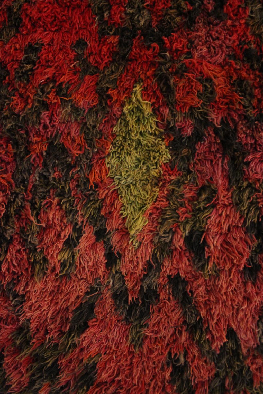 Vintage area moroccan rug - red, pistachio green - Talsint - 7.4x10.2feet / 225x310cm