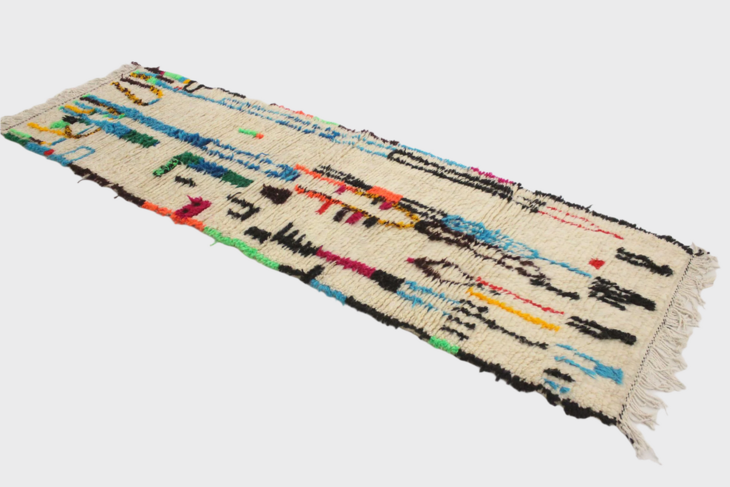 New moroccan runner rug - cream with colors - Azilal - 2.9x9.5feet / 90x290cm