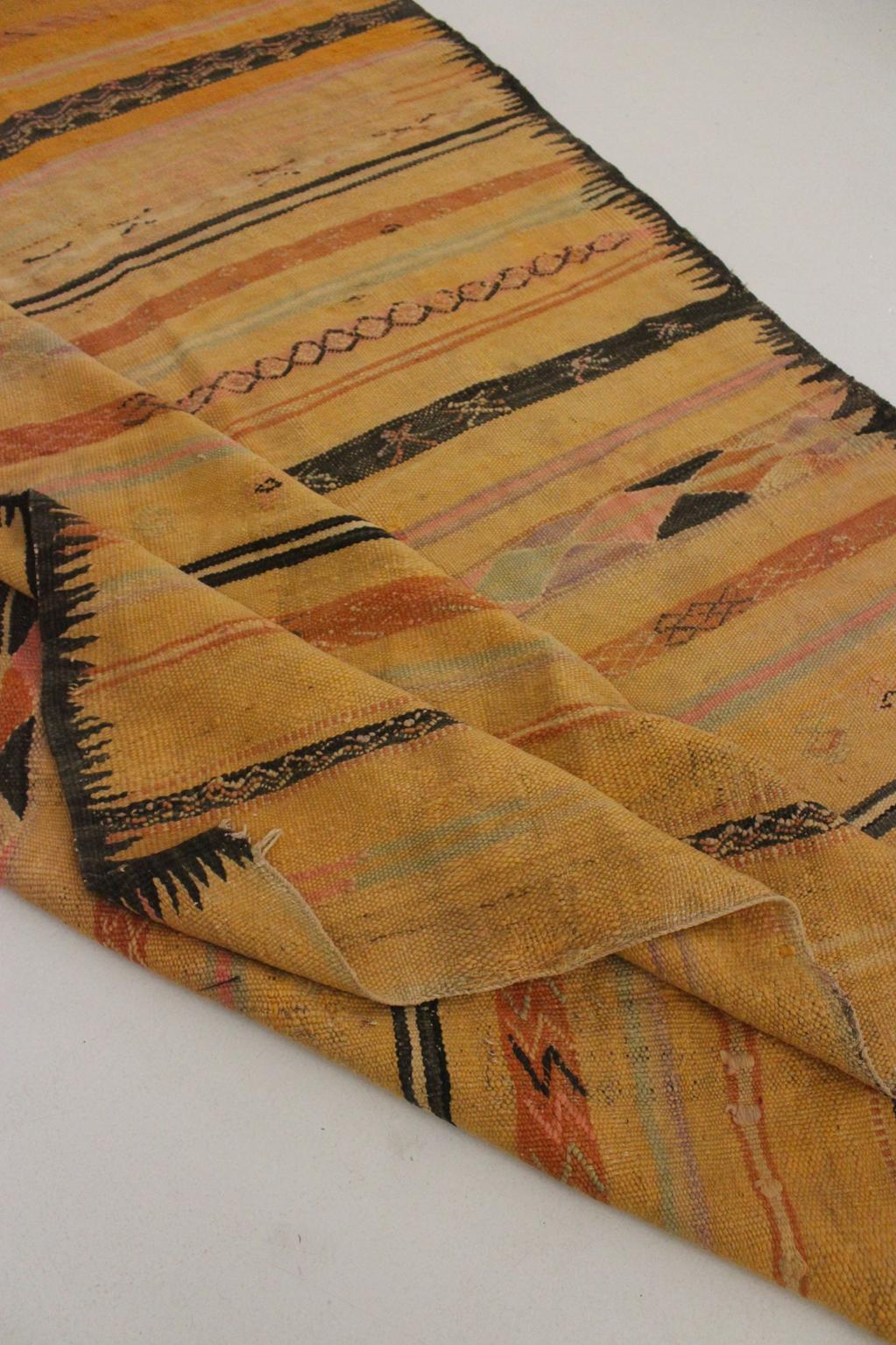 Vintage moroccan blanket/kilim - Orange, yellow, black, pink - Hanbel - 175x310cm / 5.7x10.2feet