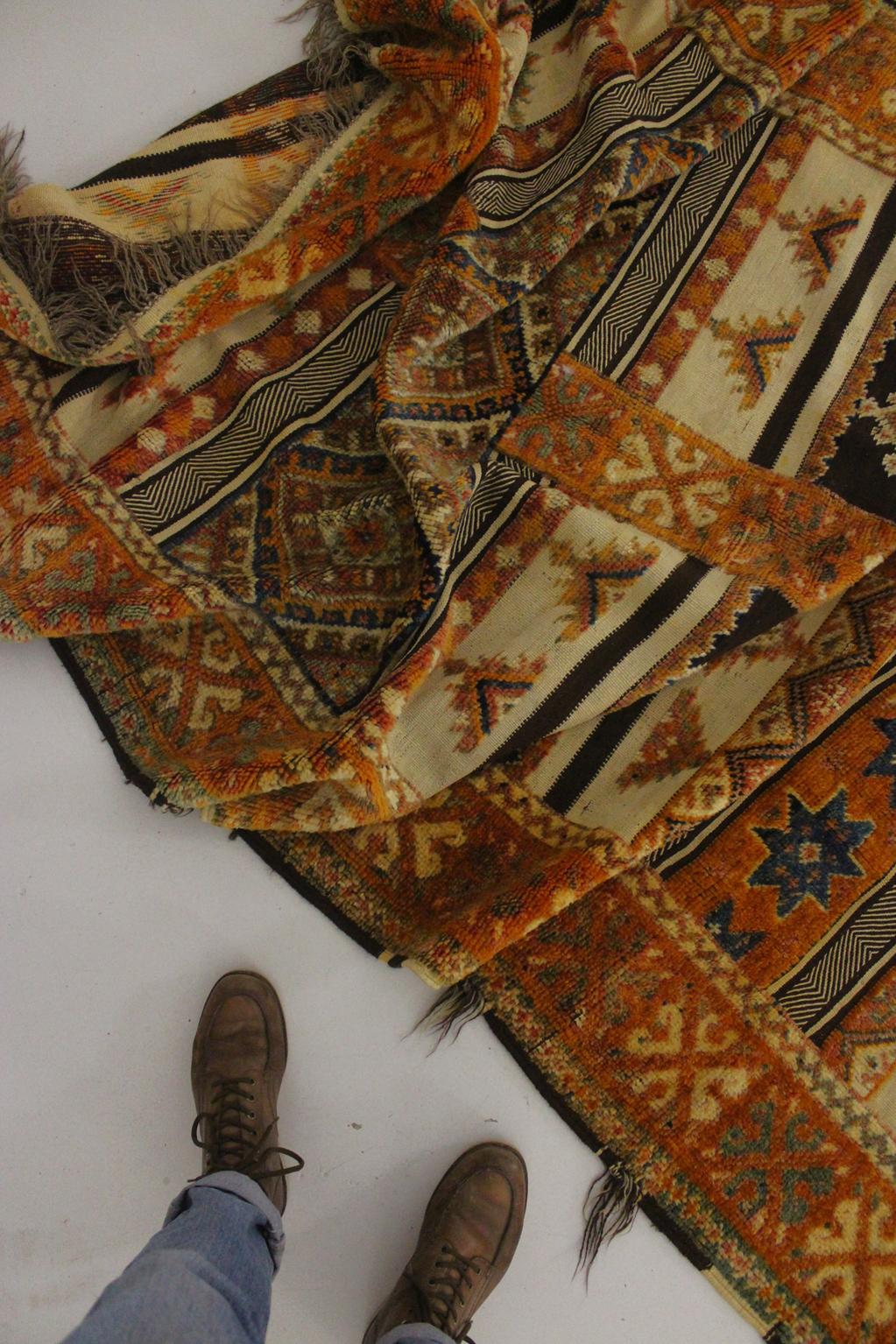 Vintage traditional moroccan rug - honey, blue - Glaoui - 160x400cm / 5.2x13.1feet