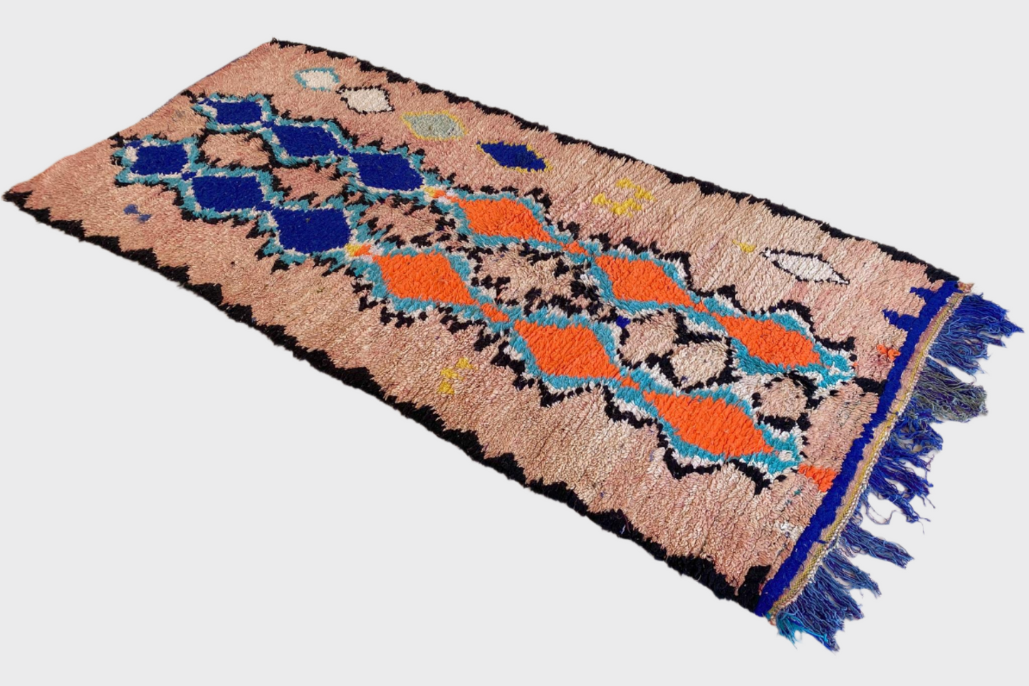 Vintage moroccan runner rug - peach, blue, orange - Azilal - 4.3x9.6feet / 132x295cm
