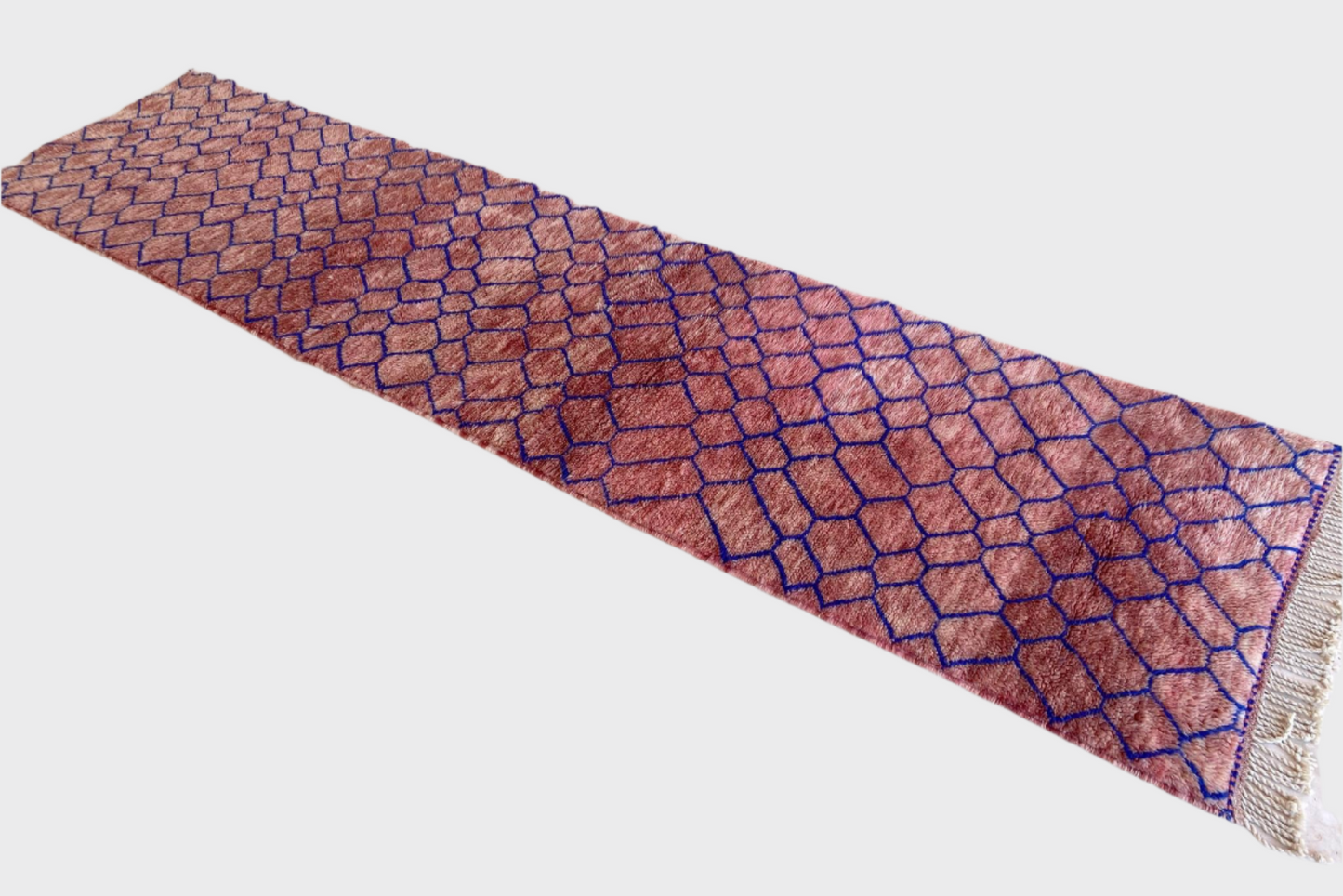 New moroccan runner rug - pink, blue - Mrirt - 3.1x13.4feet / 95x408cm