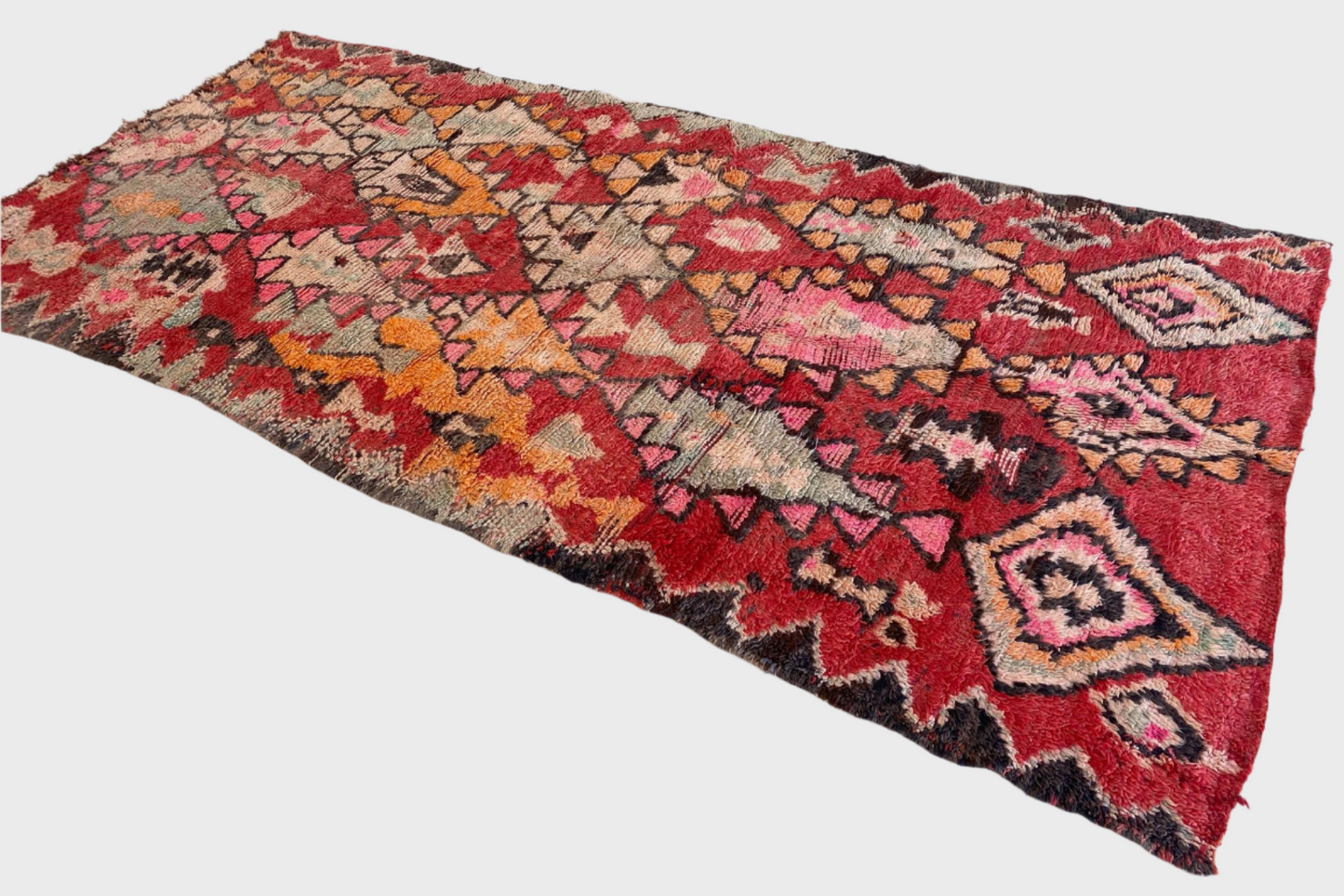 Vintage area moroccan rug - red - Rehamna - 5.9x12.2feet / 180x373cm