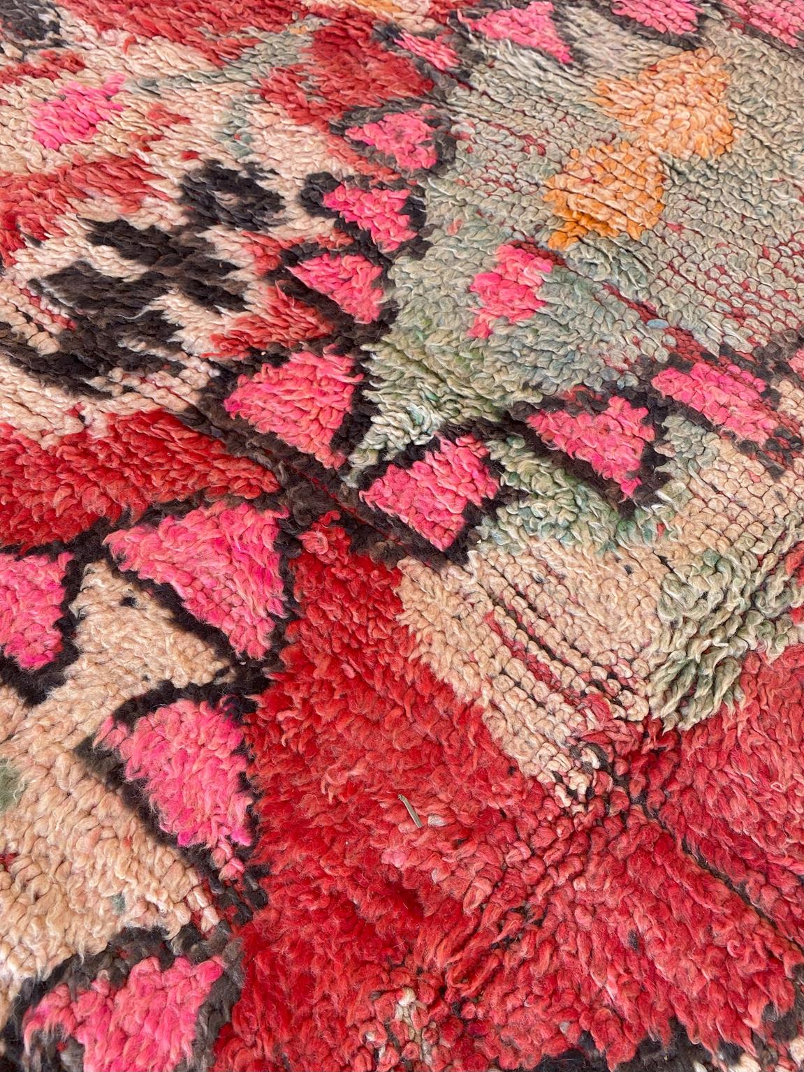 Vintage area moroccan rug - red - Rehamna - 5.9x12.2feet / 180x373cm
