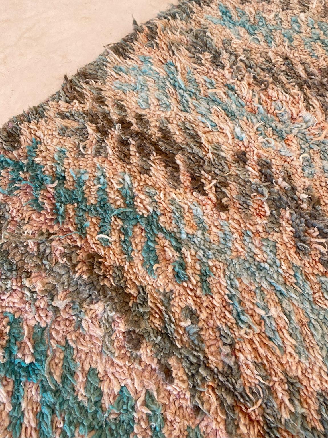 Vintage area moroccan rug - peach, turquoise - Talsint - 6.3x14.3feet / 193x436cm