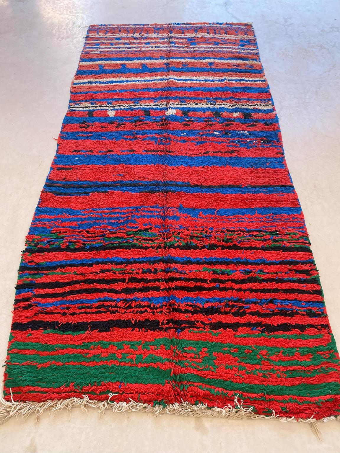 Vintage moroccan rug - red, blue, green - Boujad - 5.5x12feet / 170x365cm
