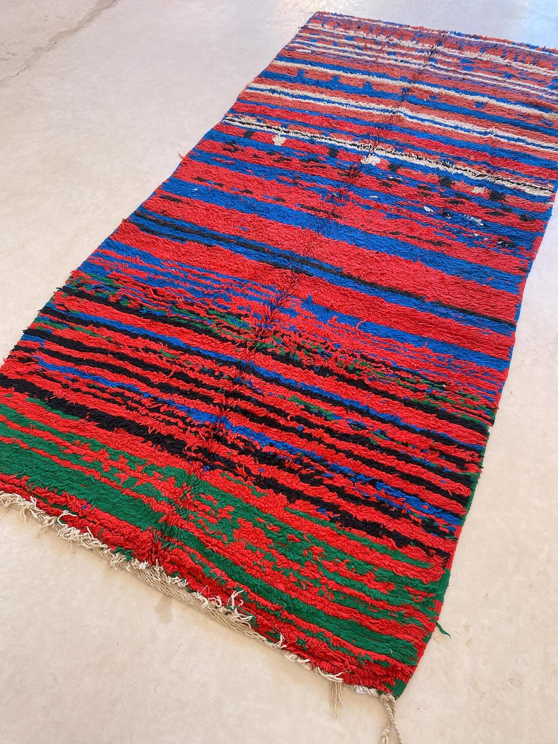 Vintage moroccan rug - red, blue, green - Boujad - 5.5x12feet / 170x365cm