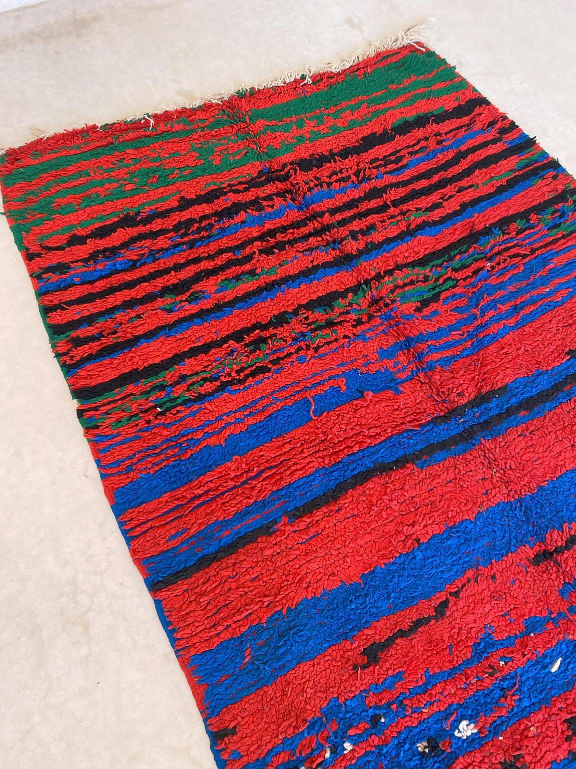 Vintage moroccan rug - red, blue, green - Boujad - 5.5x12feet / 170x365cm