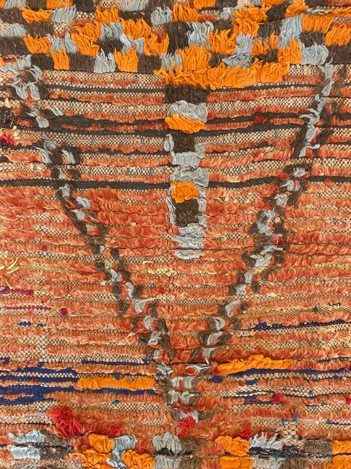 Vintage moroccan runner rug - red, orange, blue - 3.4x7.5feet / 106x230cm
