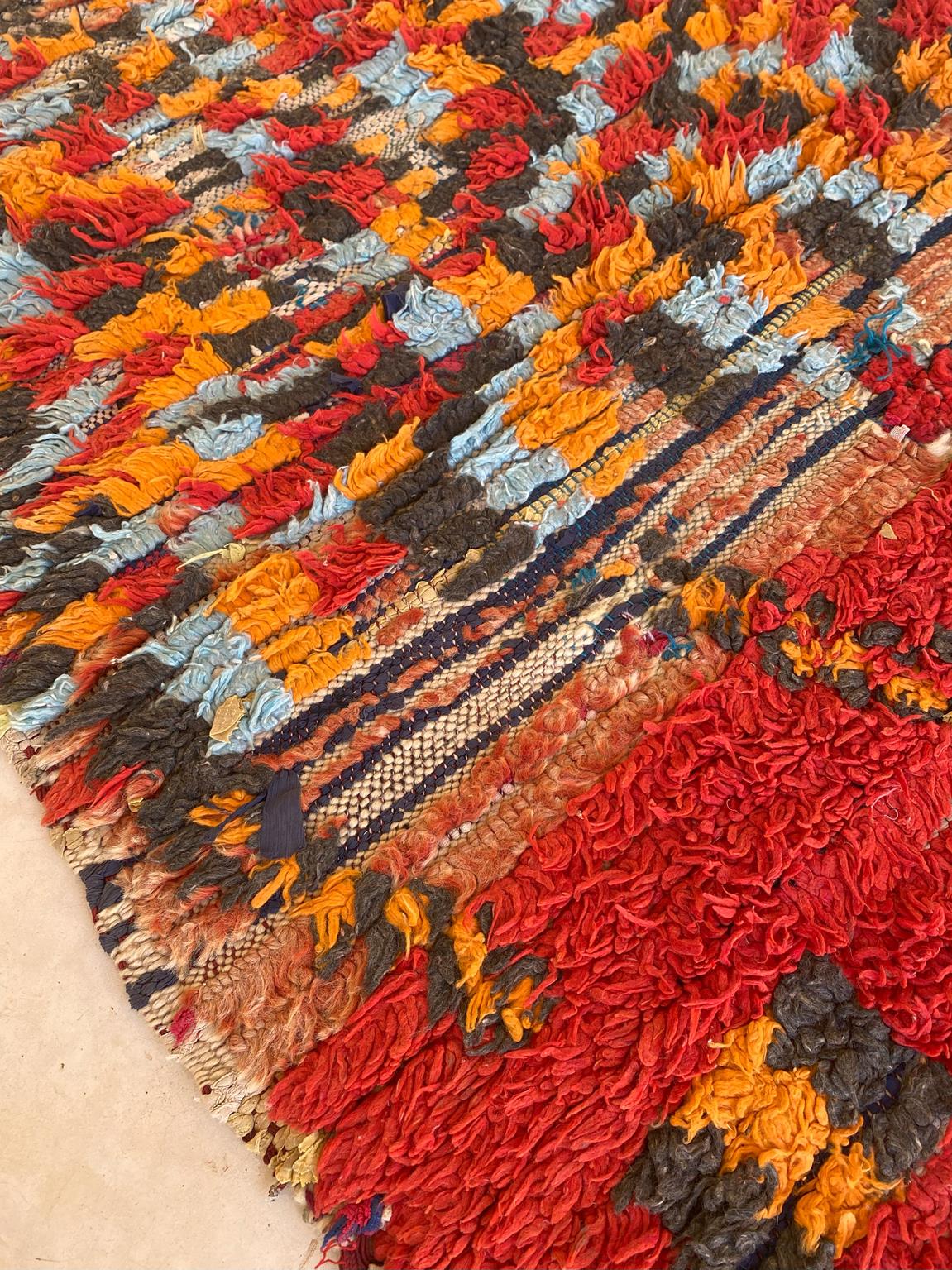 Vintage moroccan runner rug - red, orange, blue - 3.4x7.5feet / 106x230cm