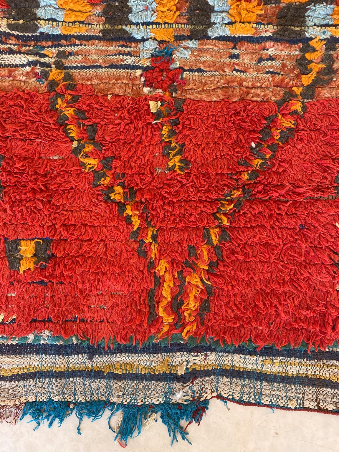 Vintage moroccan runner rug - red, orange, blue - 3.4x7.5feet / 106x230cm