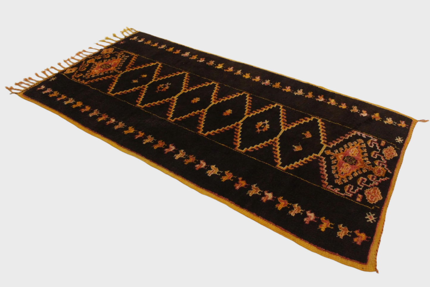 Vintage small moroccan rug - brown, yellow, red - Taznakht - 3.3x6.4feet / 100x195cm