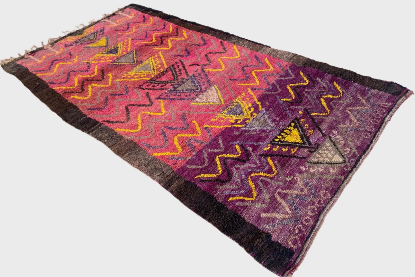 Vintage area moroccan rug - pink, purple, yellow - Boujad - 6.8x12.7feet / 207x387cm