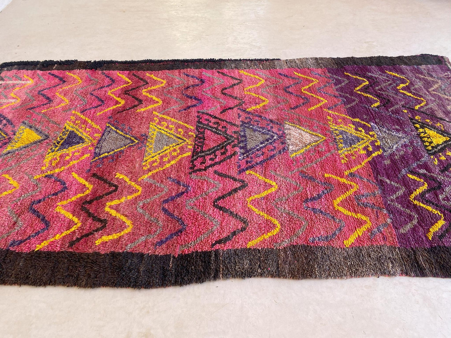 Vintage area moroccan rug - pink, purple, yellow - Boujad - 6.8x12.7feet / 207x387cm