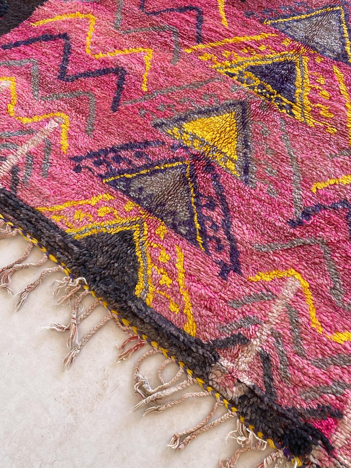 Vintage area moroccan rug - pink, purple, yellow - Boujad - 6.8x12.7feet / 207x387cm