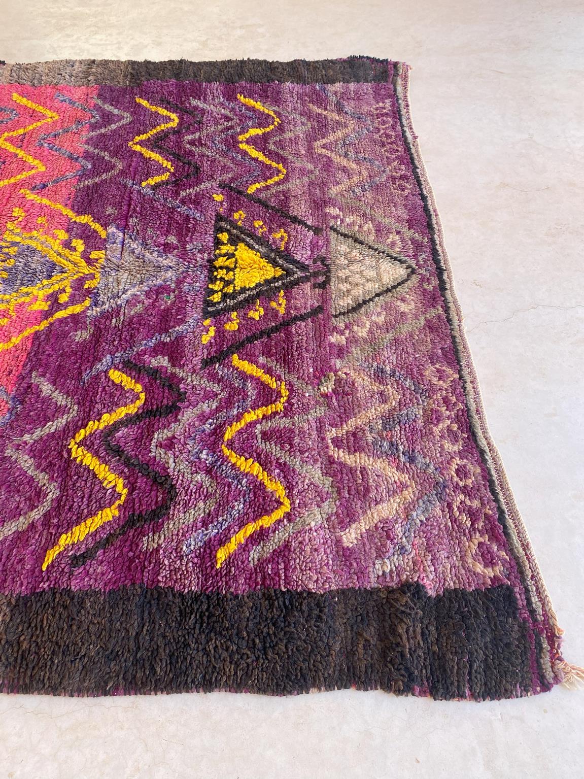Vintage area moroccan rug - pink, purple, yellow - Boujad - 6.8x12.7feet / 207x387cm