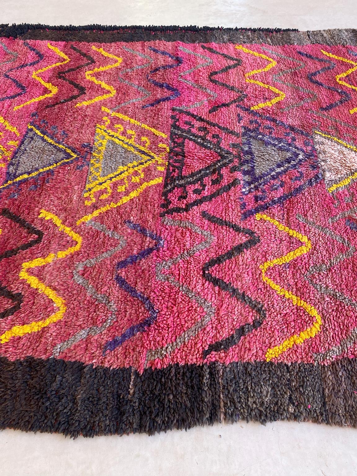 Vintage area moroccan rug - pink, purple, yellow - Boujad - 6.8x12.7feet / 207x387cm