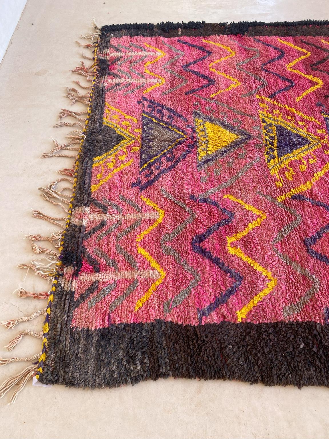 Vintage area moroccan rug - pink, purple, yellow - Boujad - 6.8x12.7feet / 207x387cm