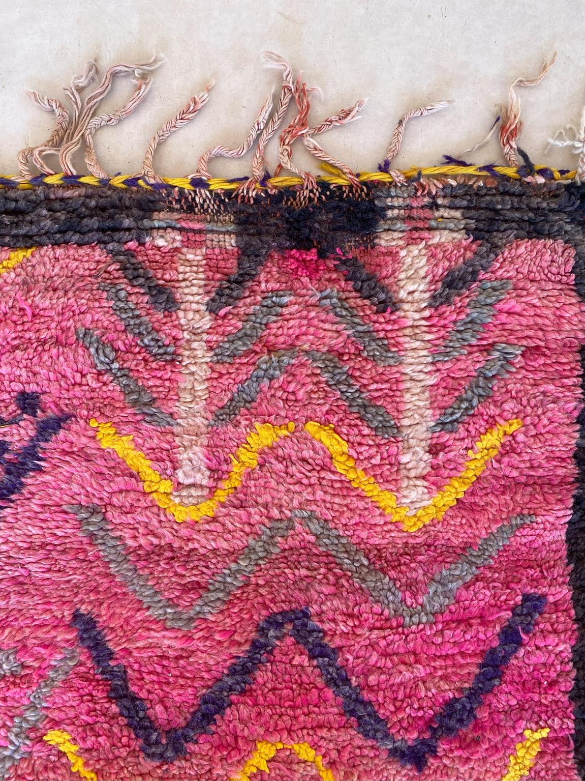 Vintage area moroccan rug - pink, purple, yellow - Boujad - 6.8x12.7feet / 207x387cm
