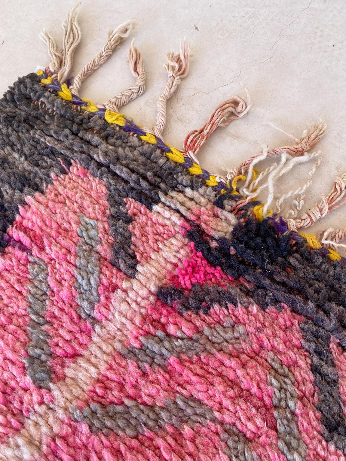 Vintage area moroccan rug - pink, purple, yellow - Boujad - 6.8x12.7feet / 207x387cm