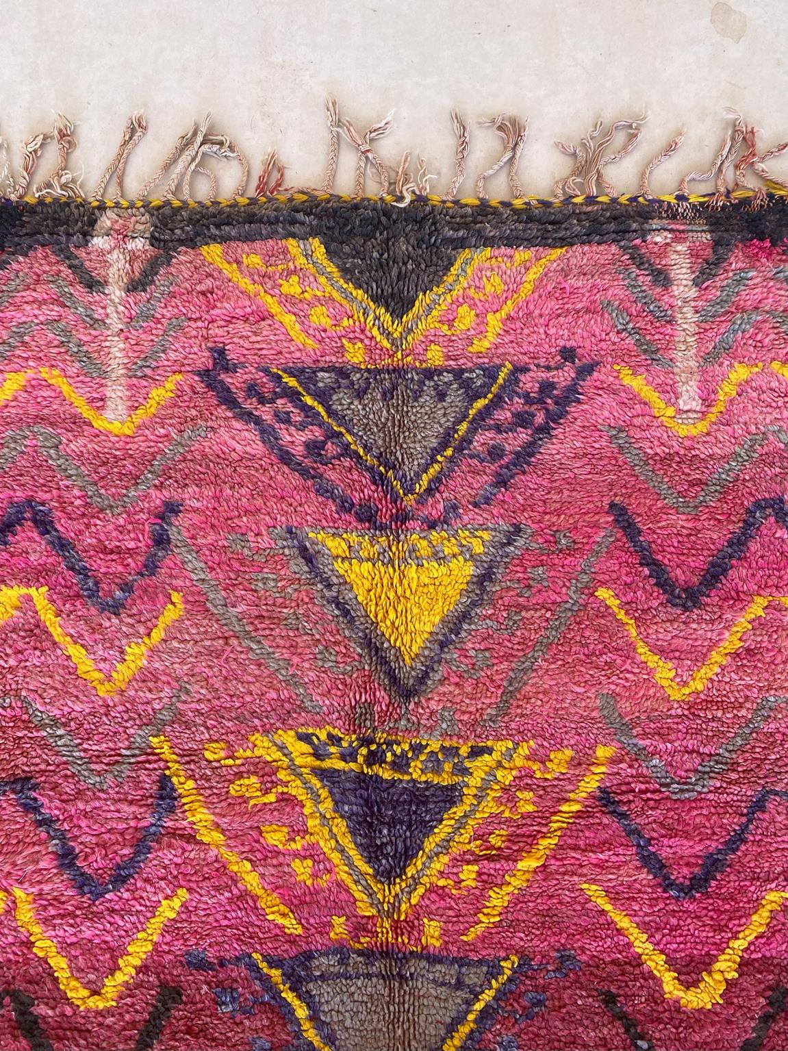 Vintage area moroccan rug - pink, purple, yellow - Boujad - 6.8x12.7feet / 207x387cm