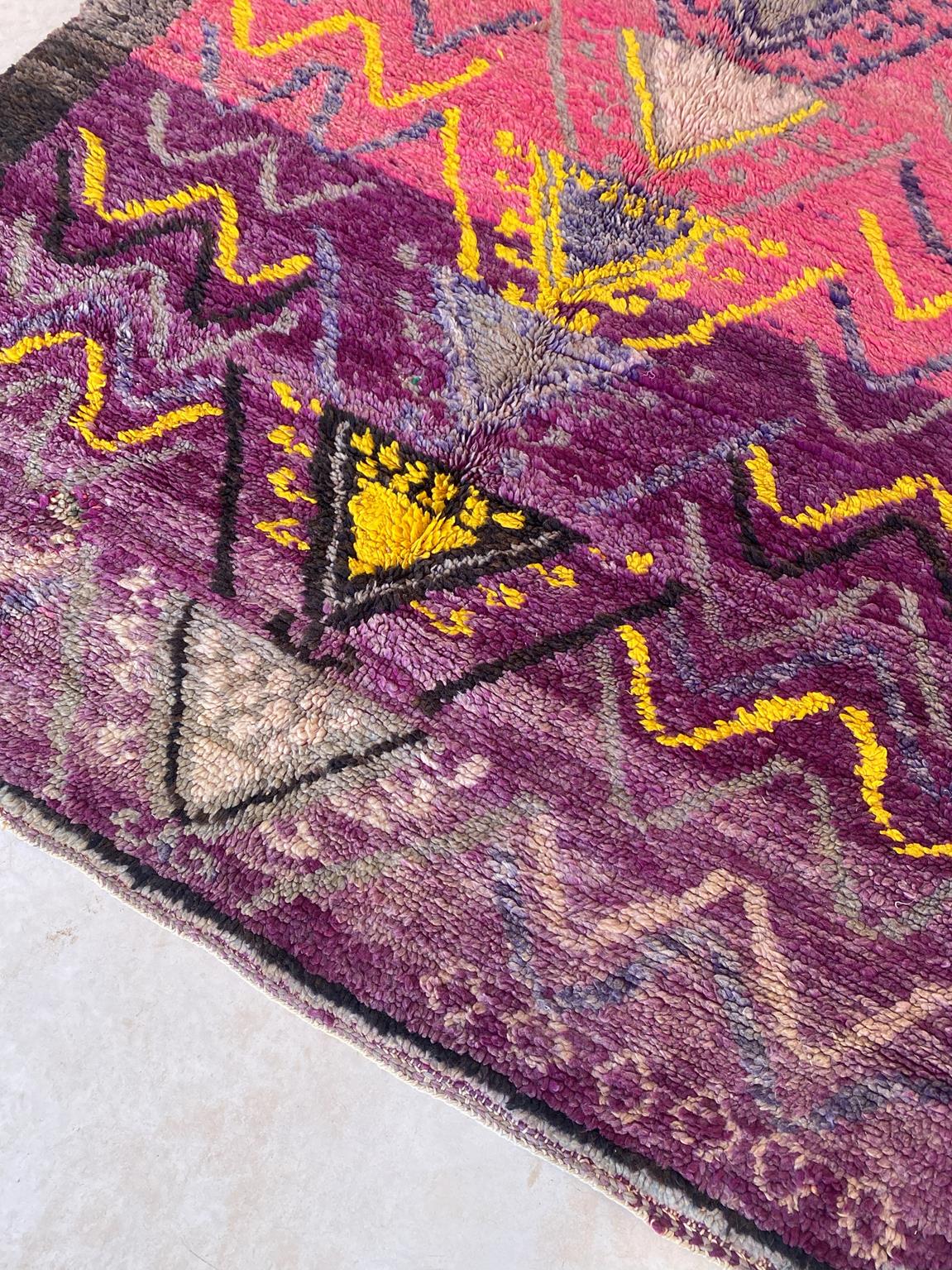 Vintage area moroccan rug - pink, purple, yellow - Boujad - 6.8x12.7feet / 207x387cm