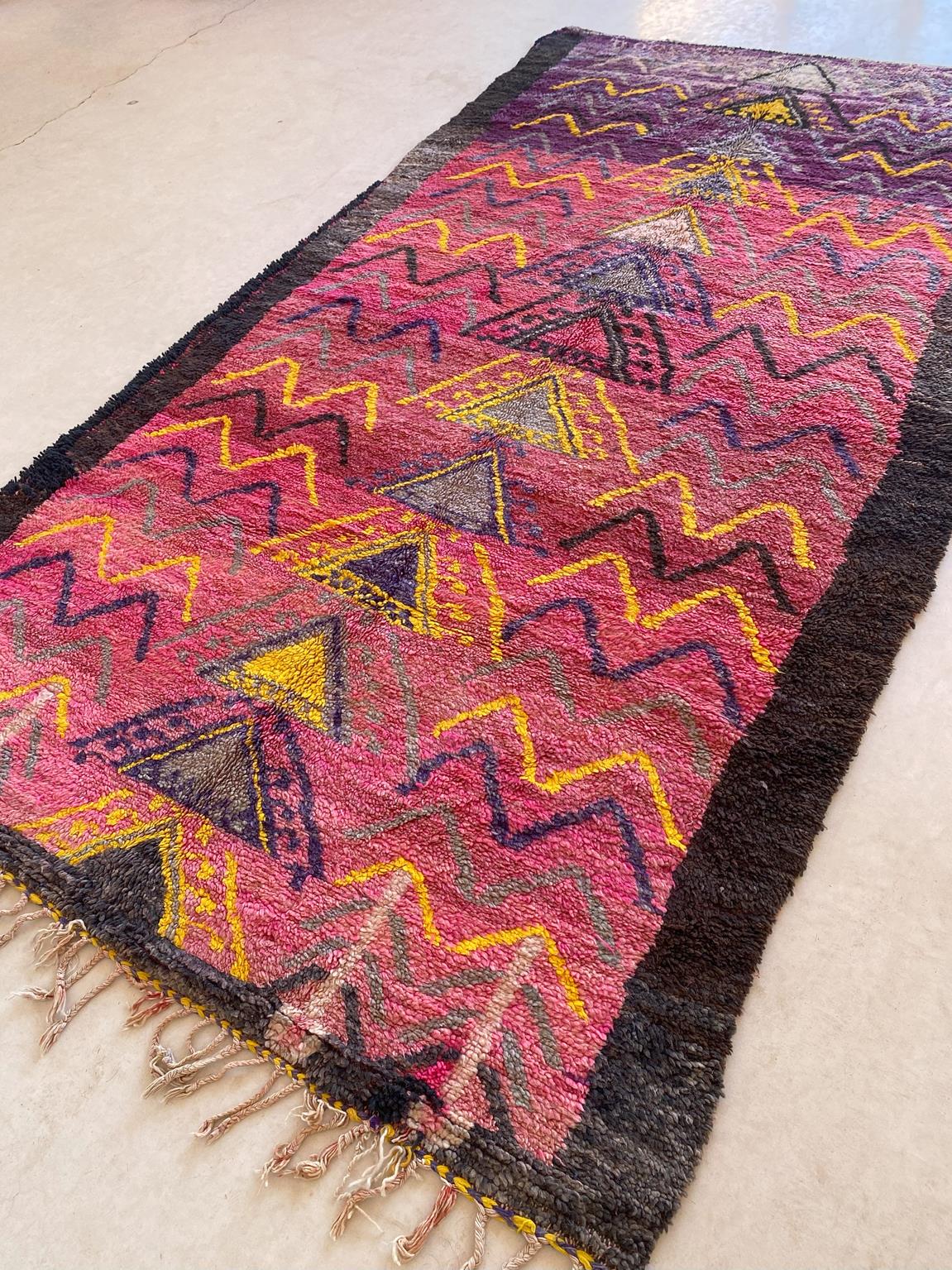 Vintage area moroccan rug - pink, purple, yellow - Boujad - 6.8x12.7feet / 207x387cm