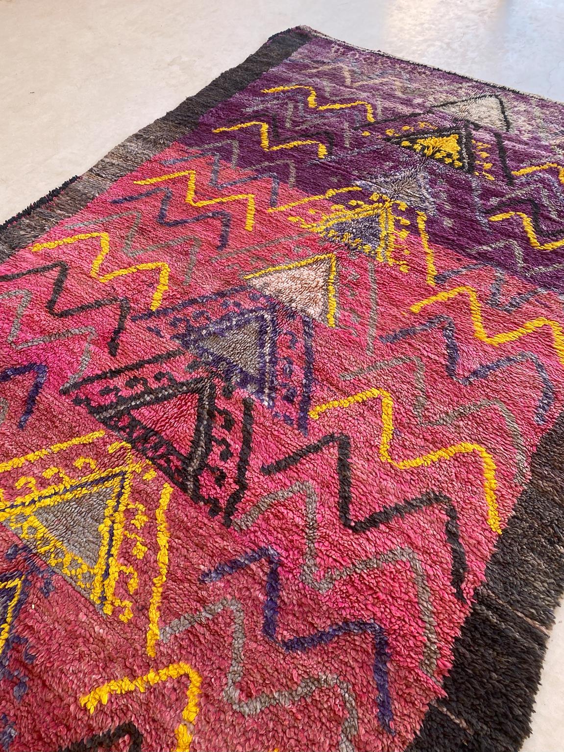 Vintage area moroccan rug - pink, purple, yellow - Boujad - 6.8x12.7feet / 207x387cm