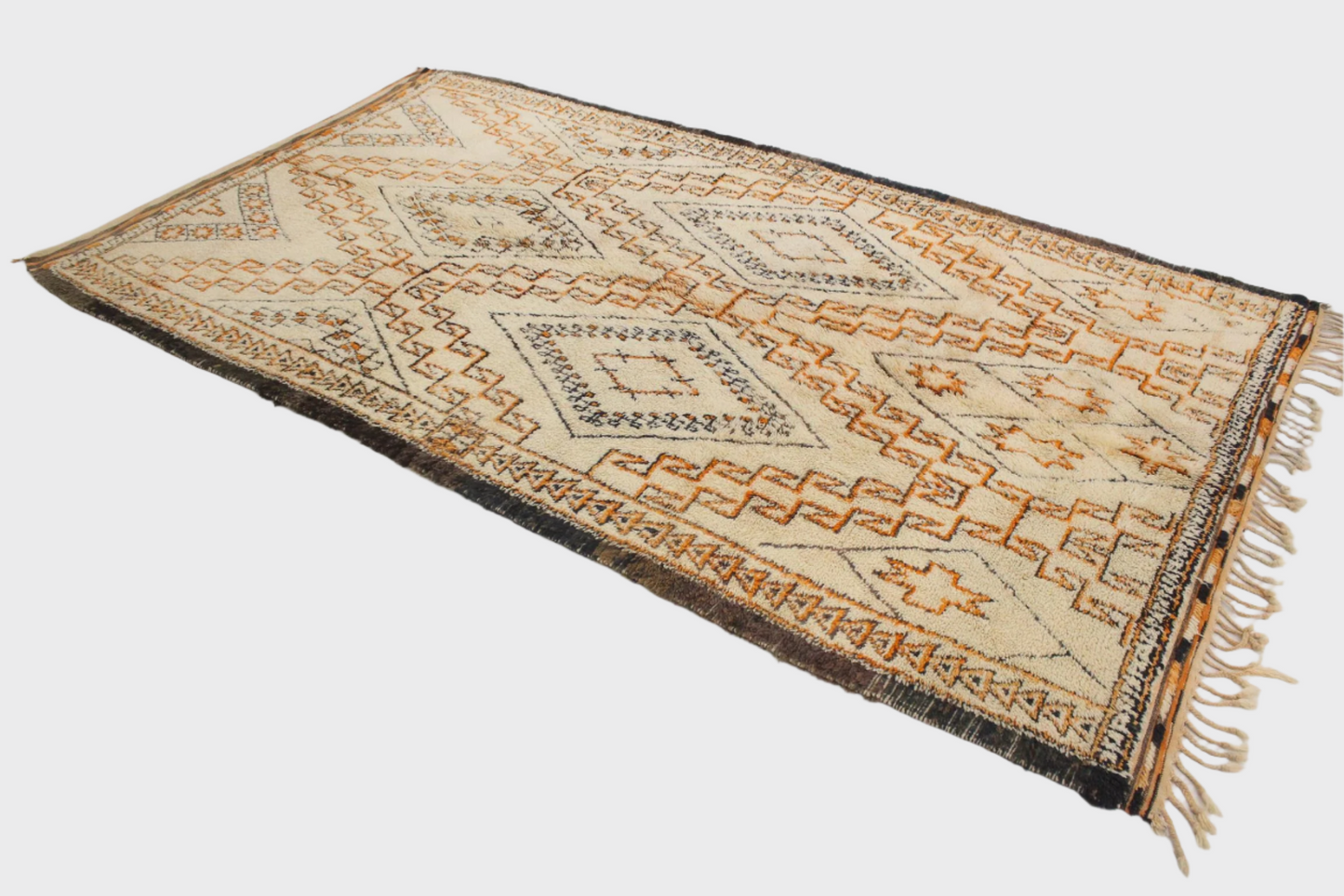Vintage area moroccan rug - cream, orange - Beni Ourain - 6.2x11.1feet / 190x340cm