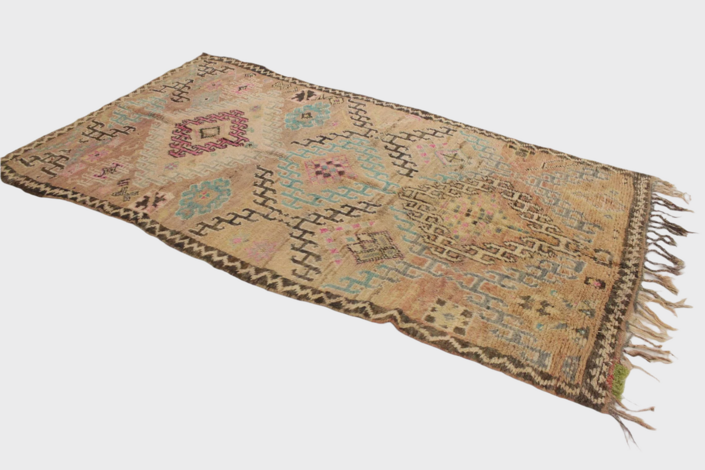 Vintage area moroccan rug - peach, turquoise - Boujad - 4.7-5.5x9.8feet / 145-169x301cm