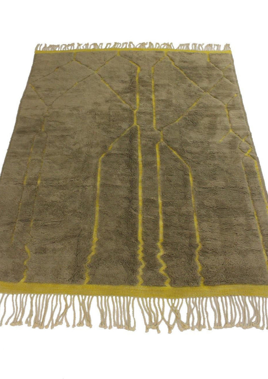 Contemporary area moroccan rug - khaki, yellow - Mrirt - 7.9x10feet / 240x306cm