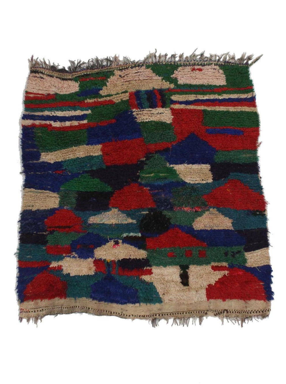 Vintage small moroccan rug - red, blue, green - Ourika - 4x4.4feet / 124x134cm