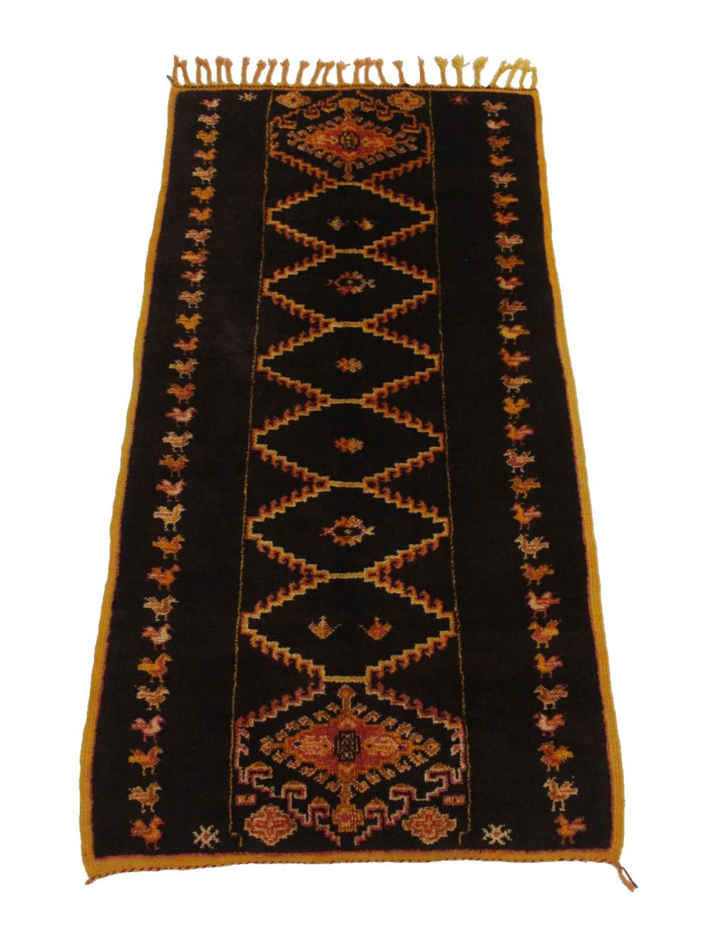 Vintage small moroccan rug - brown, yellow, red - Taznakht - 3.3x6.4feet / 100x195cm