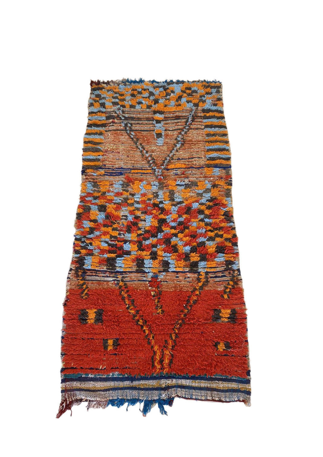 Vintage moroccan runner rug - red, orange, blue - 3.4x7.5feet / 106x230cm