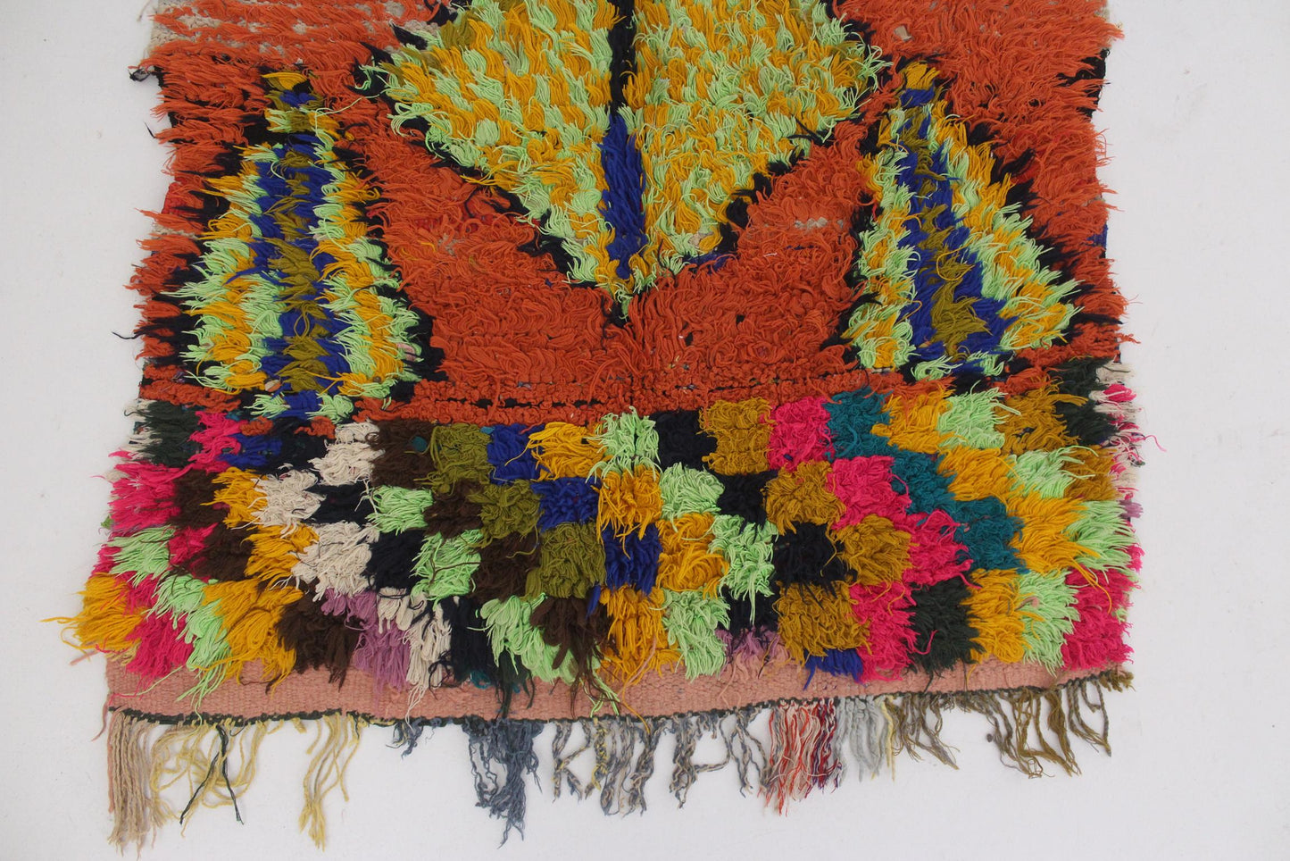 Vintage moroccan runner rug - orange - Boucherouite - 3.1x7.2feet / 95x220cm
