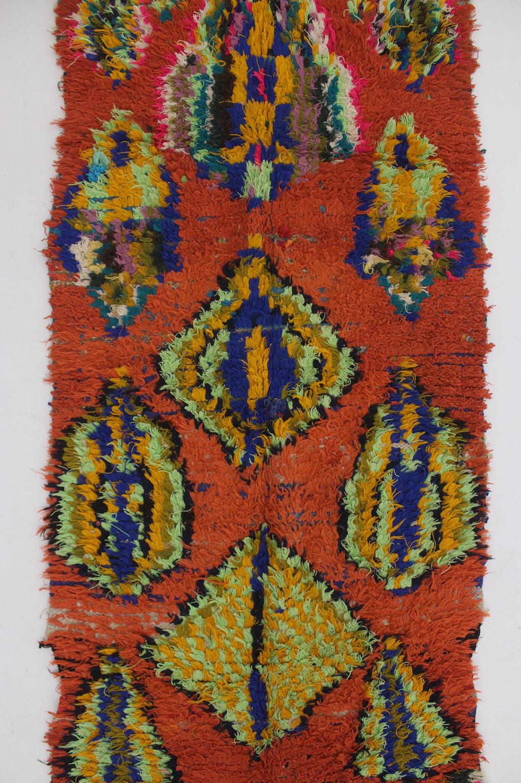 Vintage moroccan runner rug - orange - Boucherouite - 3.1x7.2feet / 95x220cm