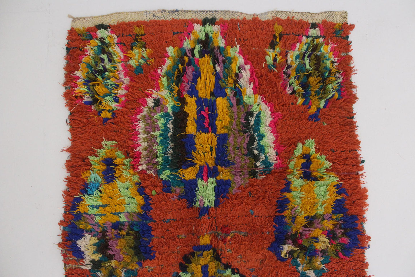 Vintage moroccan runner rug - orange - Boucherouite - 3.1x7.2feet / 95x220cm
