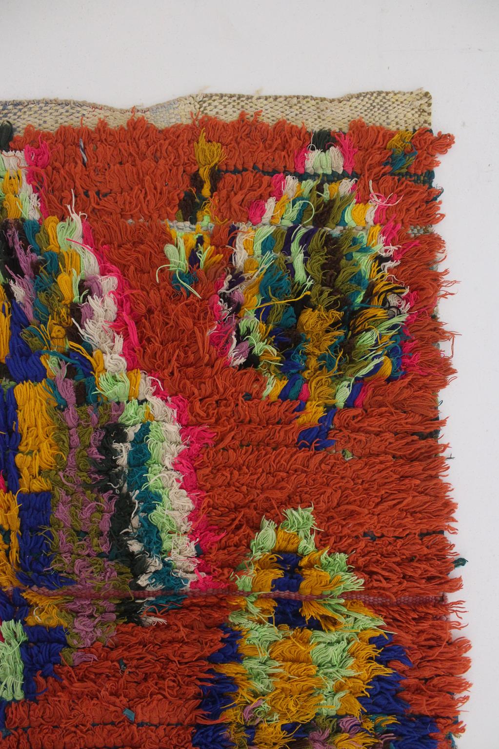 Vintage moroccan runner rug - orange - Boucherouite - 3.1x7.2feet / 95x220cm